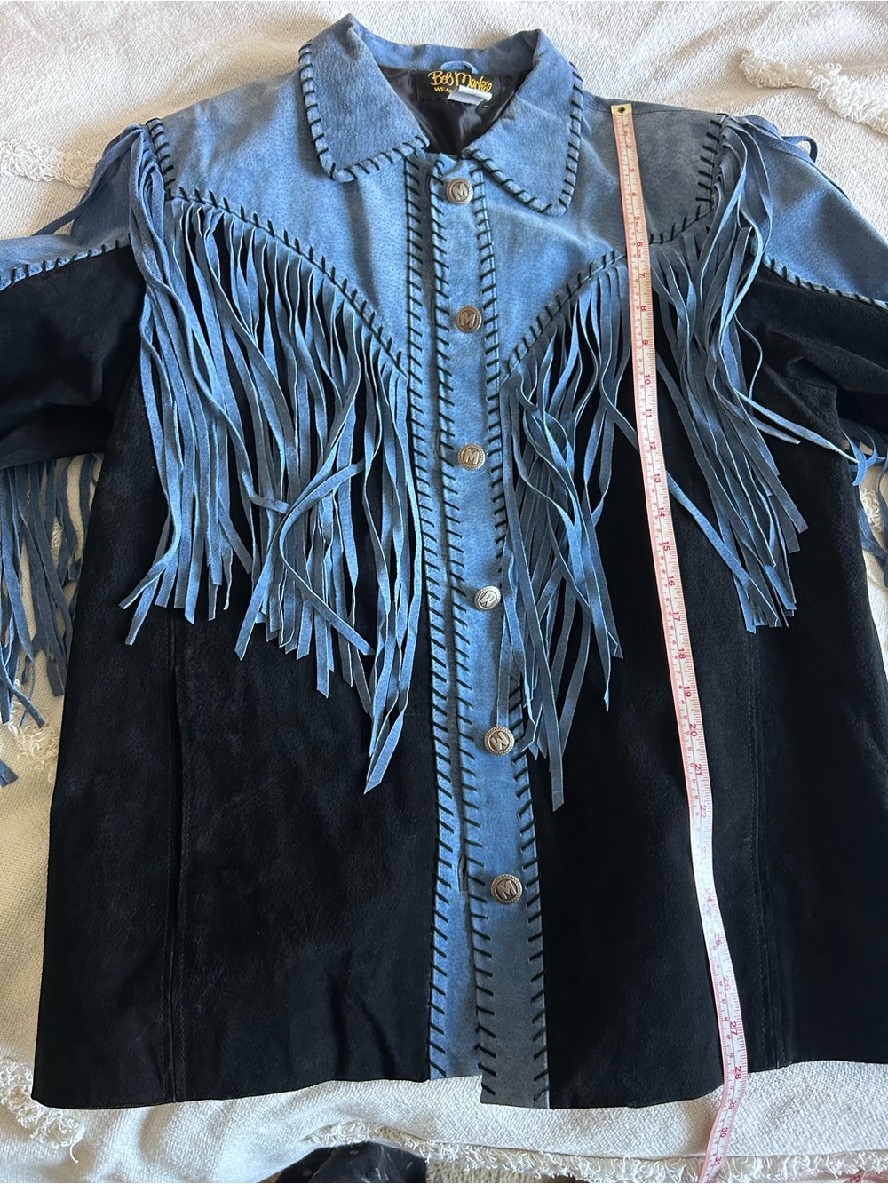 Bob Mackie Blue and Black Suede Fringe Western Jacket - Picture 10 of 10